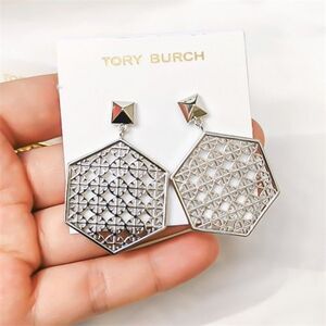 TORY BURCH Perforated Logo Hexagon Drop Earrings